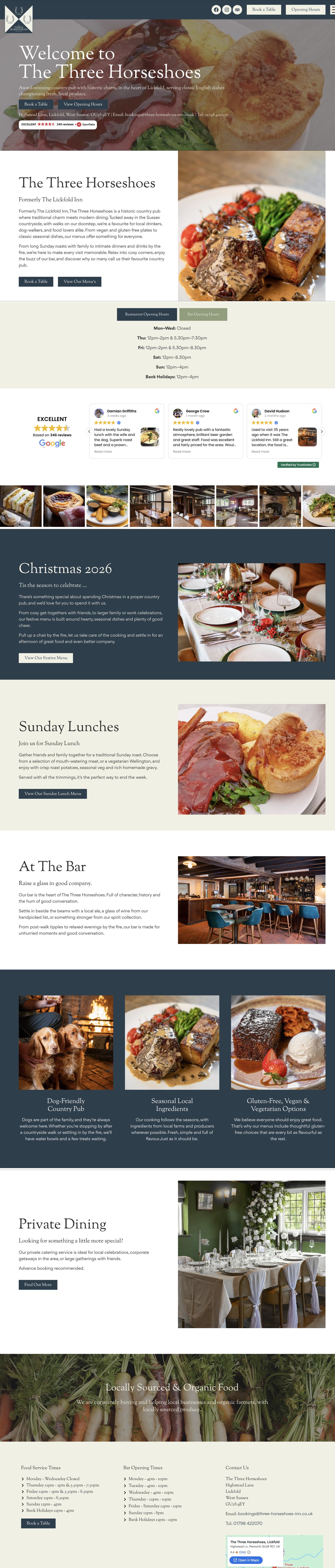 The Three Horseshoes website